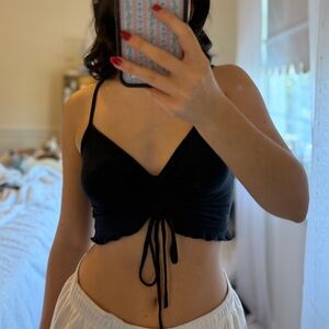 Me to We Black Drawstring Crop Top